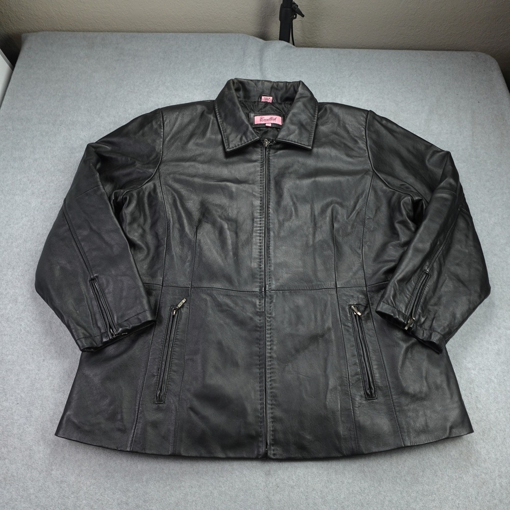 Excelled Collection Jacket Womens 2XL‎ Black Leather Zip Quilted Lined Car Coat